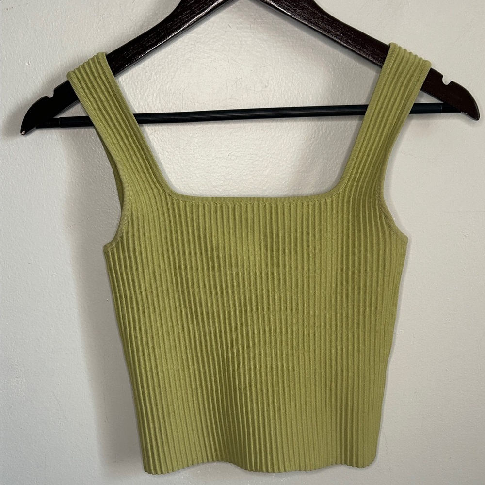 Madewell Sculpt Ottoman Square Neck Ribbed Tank Top Lime Green